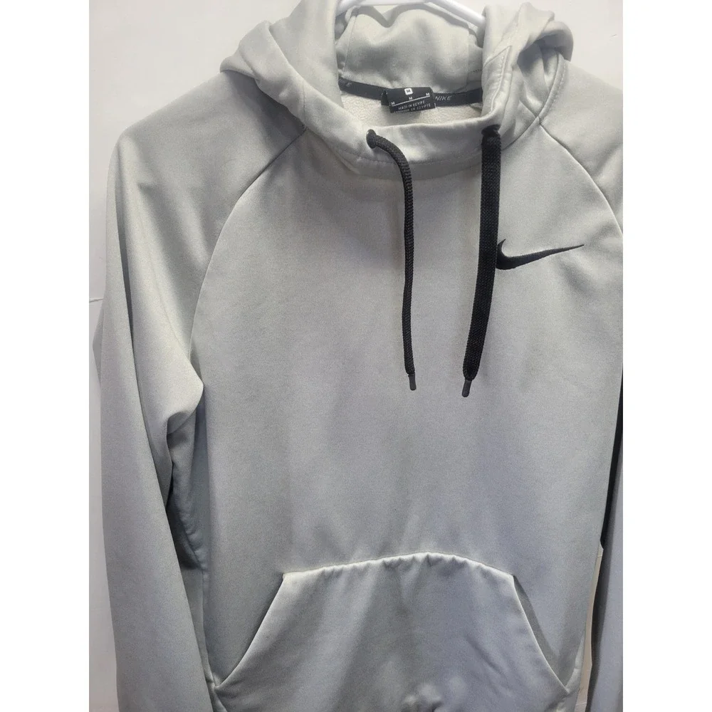 Nike Mens Dri-FIT Pullover Hoodie Grey Black Swoosh Training‎ Sweatshirt Medium